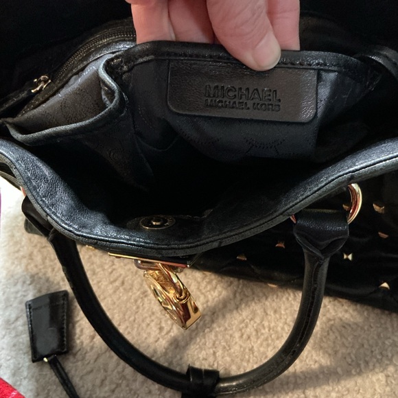 MICHAEL Michael Kors Black Quilted Shoulder Bag with Gold Studs - Picture 14 of 16